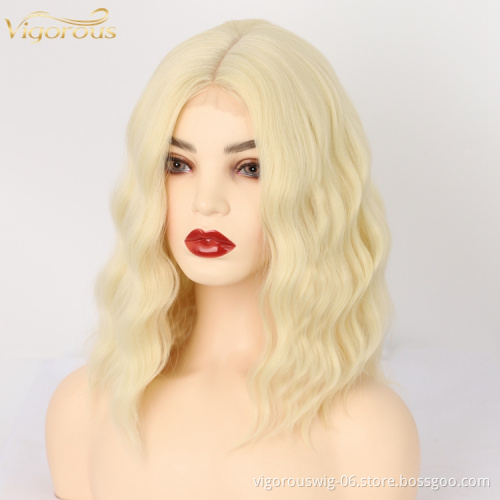 Glueless High Quality Cheap Price Short Small Part Lace Bolned Body Wave For Black Women Synthetic Fiber Hair Bob Wigs